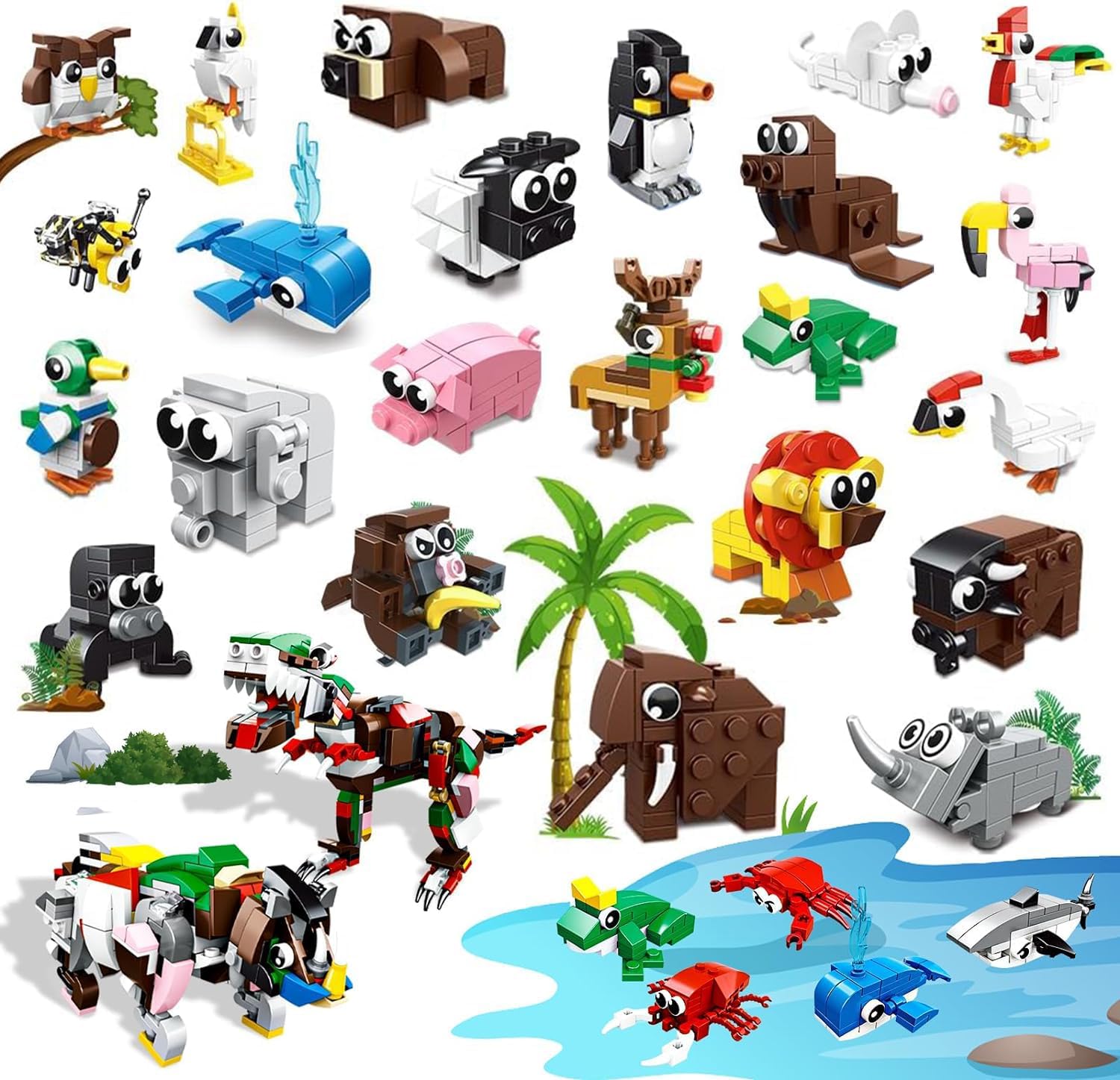 Micro Animal Building Block Set Construction Building Bricks Toy Animal Mini Building Toy Bricks 30 Pack Building Toy Christmas Birthday Easter Party Favors Gifts for Boys Girls Kids 6+