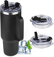 Vista 19 de Vaso de 20 onzas con asa, vaso aislado de acero inoxidable con tapa y pajilla, taza de café aislada al vacío de doble pared, taza térmica de café