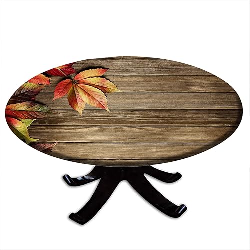 Miniatura 12 de Mantel redondo de otoño con borde elástico, diseño de hojas de arce, para interiores y exteriores, fiesta, cena, decoración de patio, se adapta a