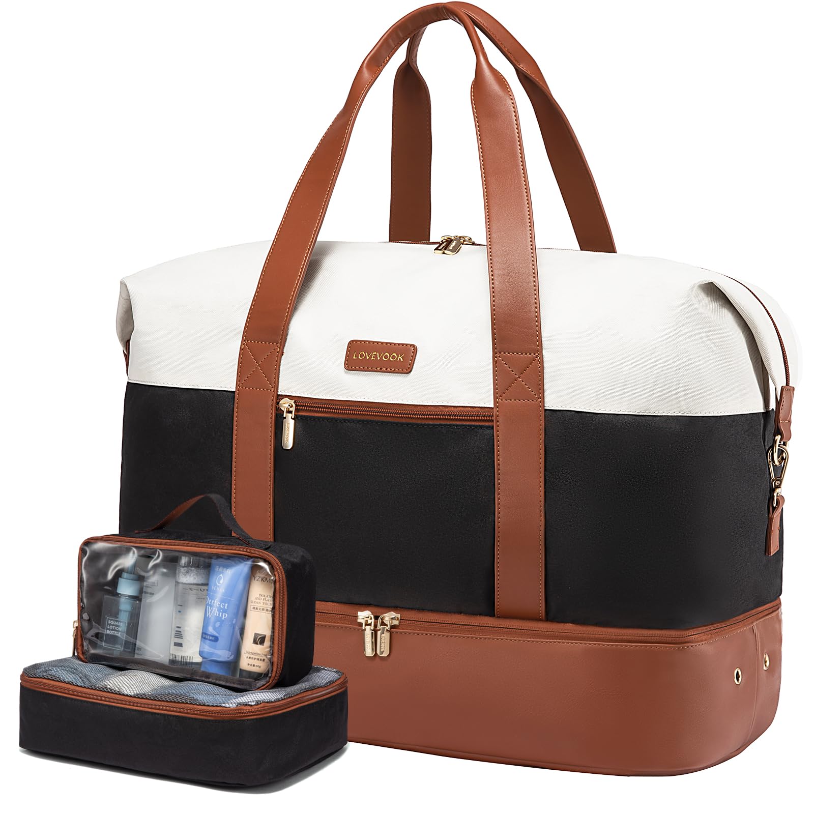 Travel Bags for Women, Waterproof Overnight Weekend Hospital Holdall Duffle Bag with Shoes Compartment & Trolley Sleeve, Cabin Carry On Flight Bag