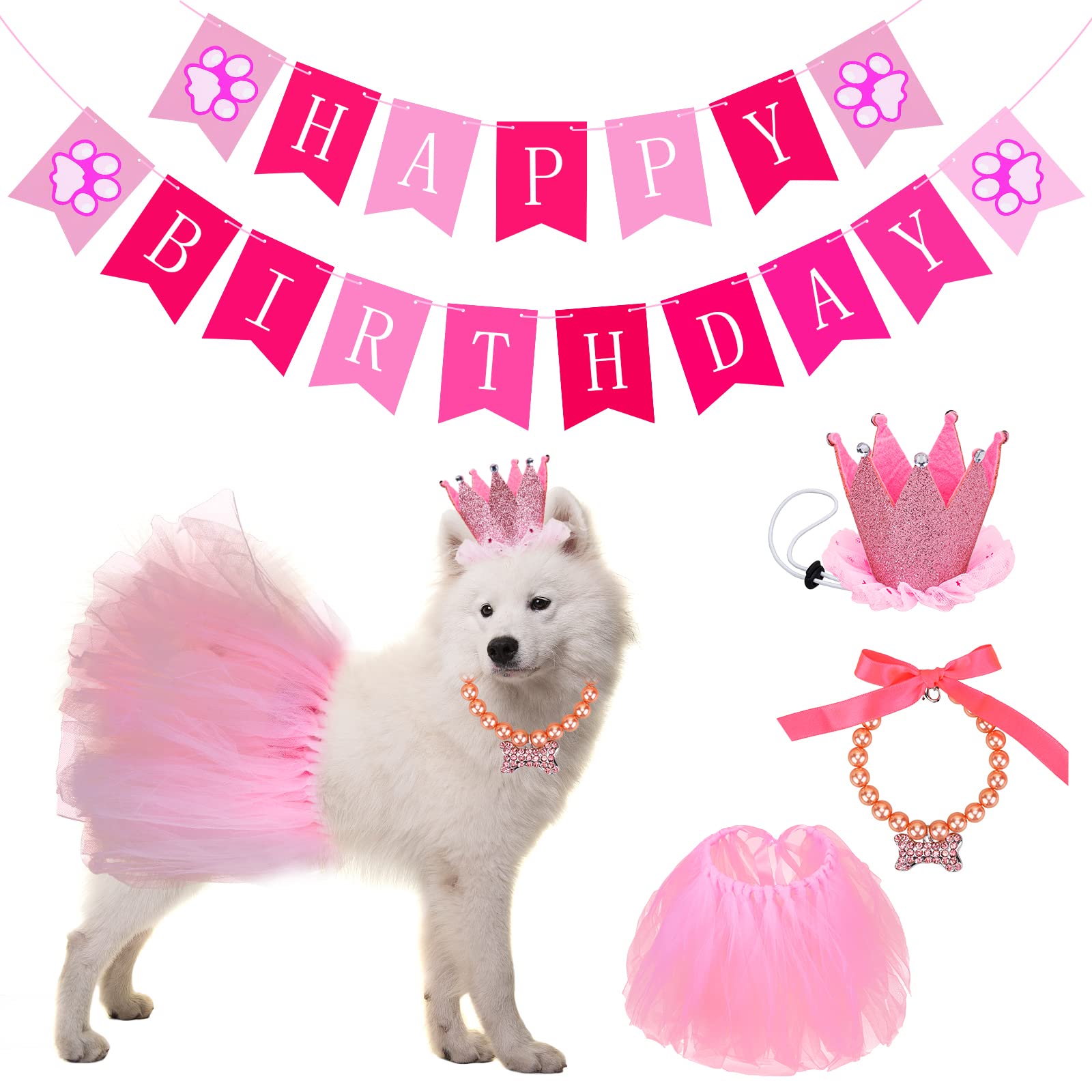 Jupe tutu pour chien et drapeau anniversaire rose : le kit fête sans stress