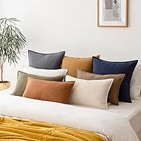 Vista 126 de Foindtower Paquete de 2 fundas de almohada decorativas de lino y liso, funda de cojín decorativa suave, estilo bohemio campestre para silla, sofá