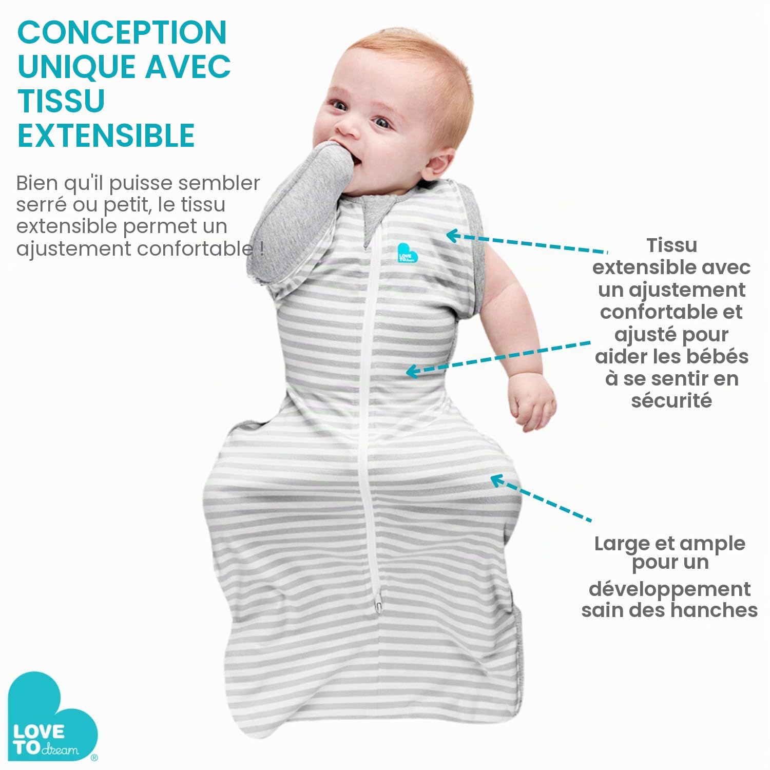 Love To Dream™ Swaddle UP™ Gigoteuse de transition, taille L (8,5-11 kg) - Grise | Extra chaude, coupe ajustée, ailettes zippées | 3,5 Tog | Hiver/automne 14-16 °C | Coton | Zip double sens