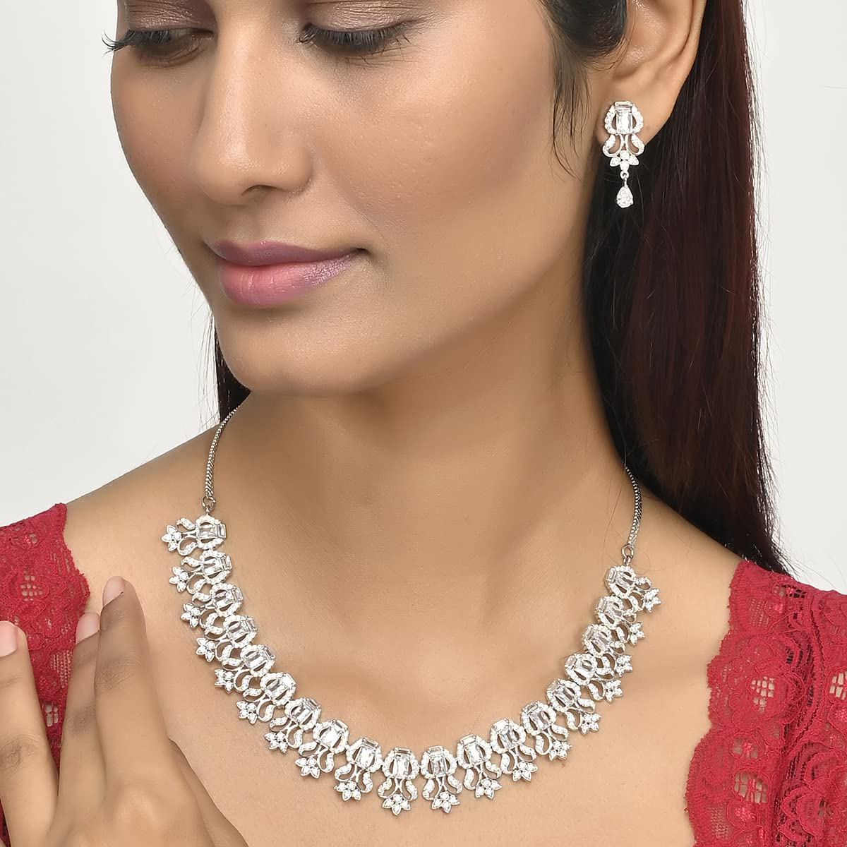 Voylla Cluster Setting Zircons Plated Jewellery Set