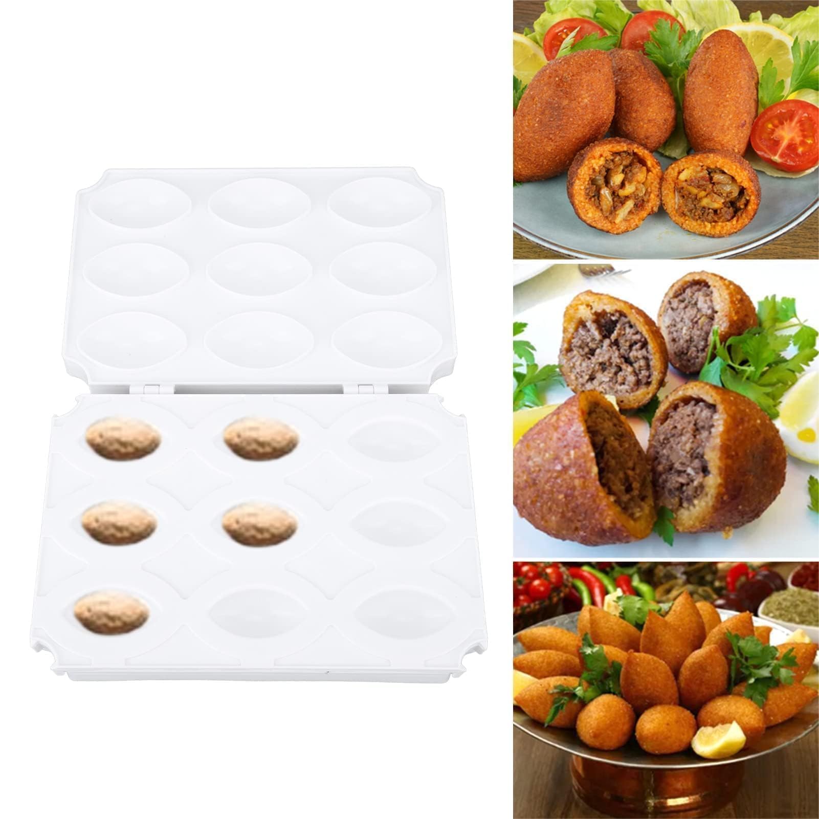 Moule à Boulettes Manuel, Machine à Viande DIY 9 Compartiments, Ustensile de Cuisine pour Kibbeh et Boulettes de Viande, Blanc
