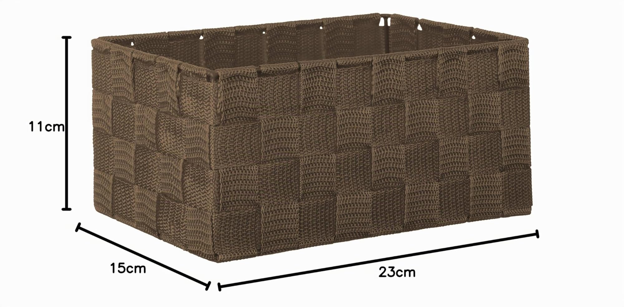 Brandsseller set di 3 Scatole Portaoggetti – 22x15x11 cm, 21x13x9,5 cm, 19x11x8,5 cm – Cestini rettangolari senza coperchio – intrecciati in effetto rattan con struttura in metallo – Marrone