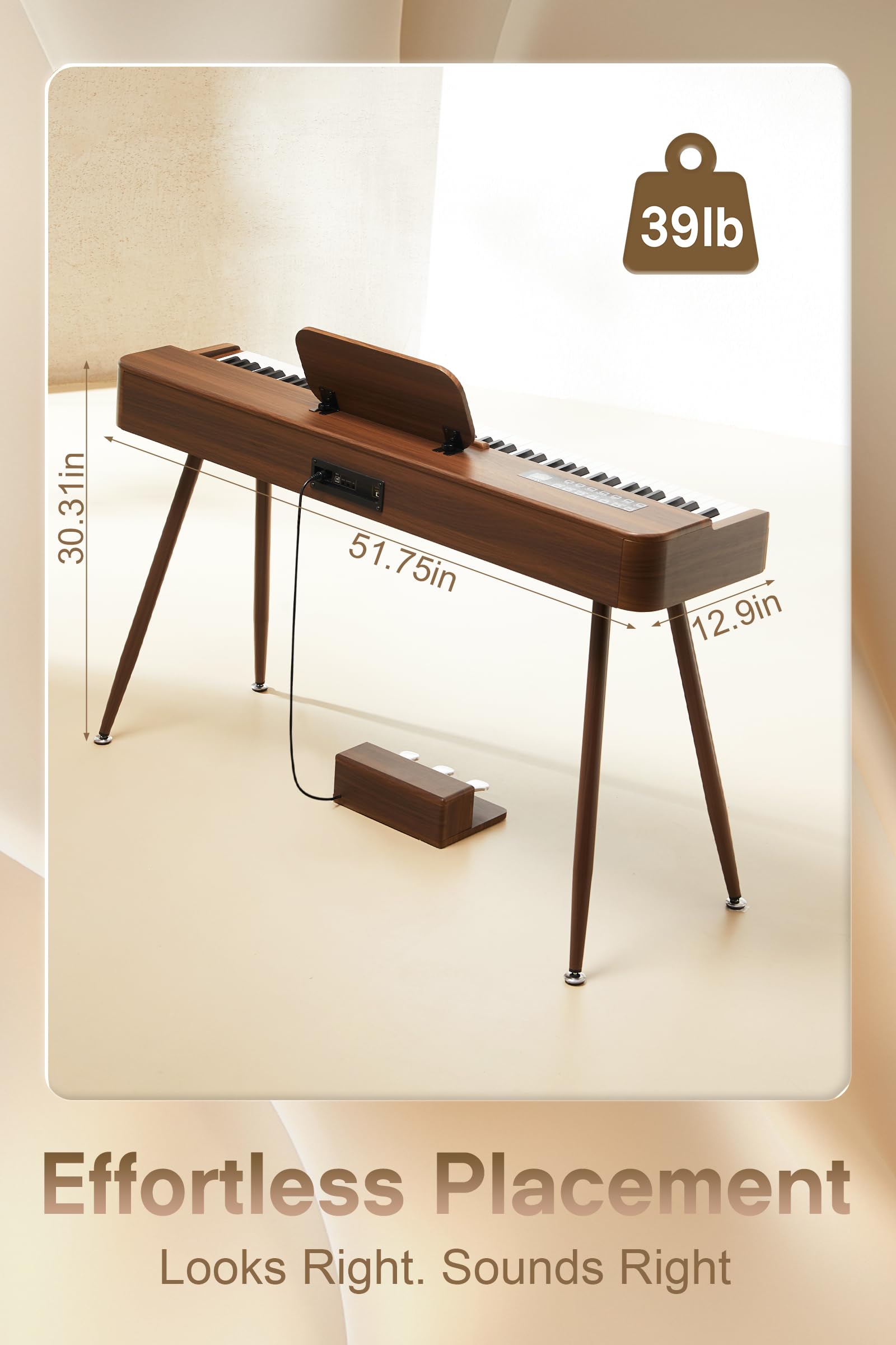 AKLOT Touchscreen Weighted Keyboard Piano: 88-Key Graded Hammer Action Digital Piano, Handcrafted Round-Edged Design, Triple Pedal, Stand, USB-MIDI, Headphone, Beginner Lesson Book (AUR-LS01 Walnut)