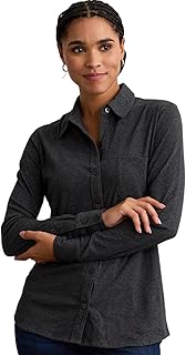 Women's 100% Organic Pima Cotton Long Sleeve Knit Button Down Shirt