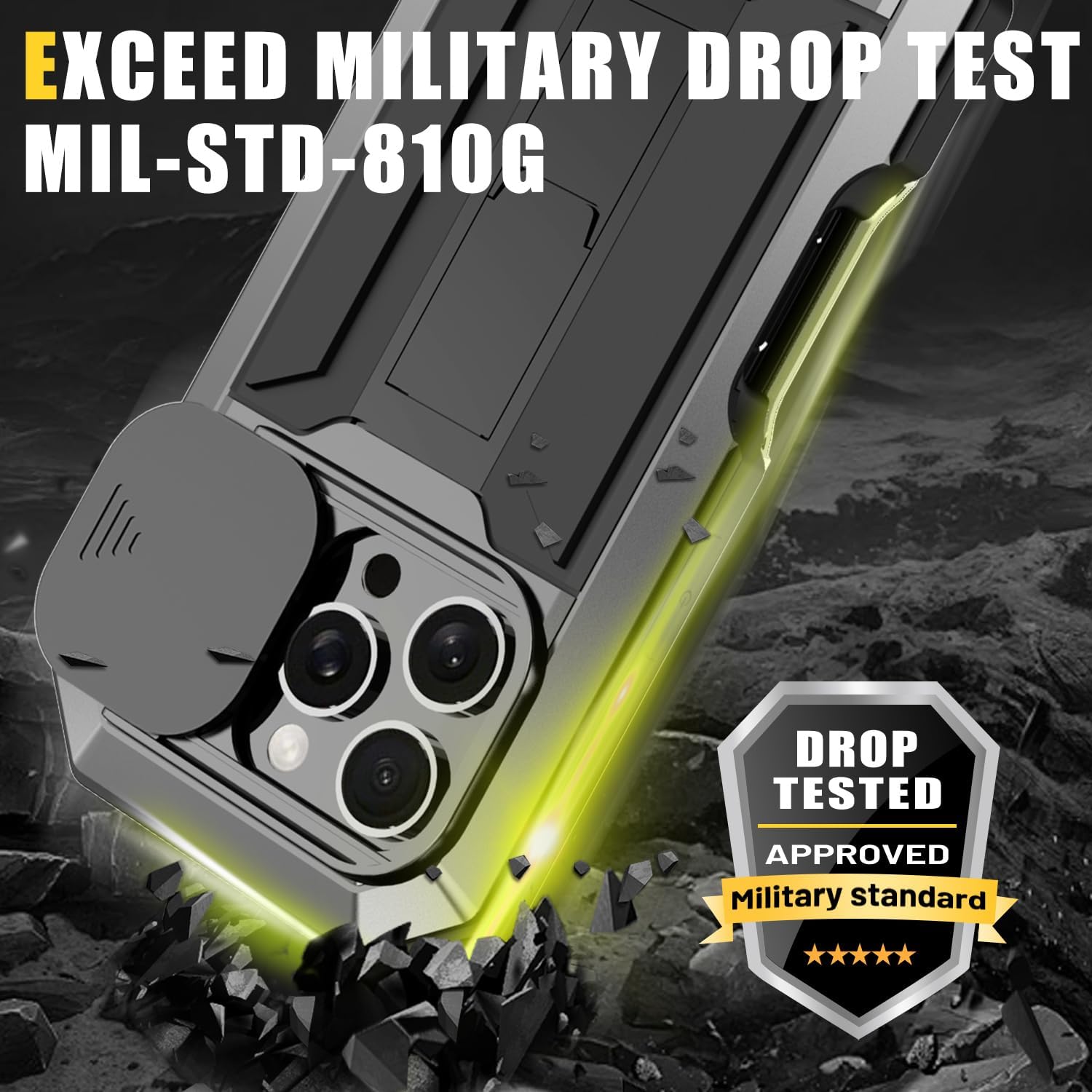 Compatible For iPhone 16 Pro Max 5G Case, Aluminum Metal Gorilla Glass Shockproof Military Heavy Duty Sturdy Protector Cover Hard Case with Sliding Camera Cover & Screen Protector & Kickstand (Black)