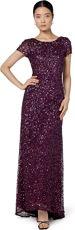 Adrianna Papell Womens Short-Sleeve All Over Sequin Gown