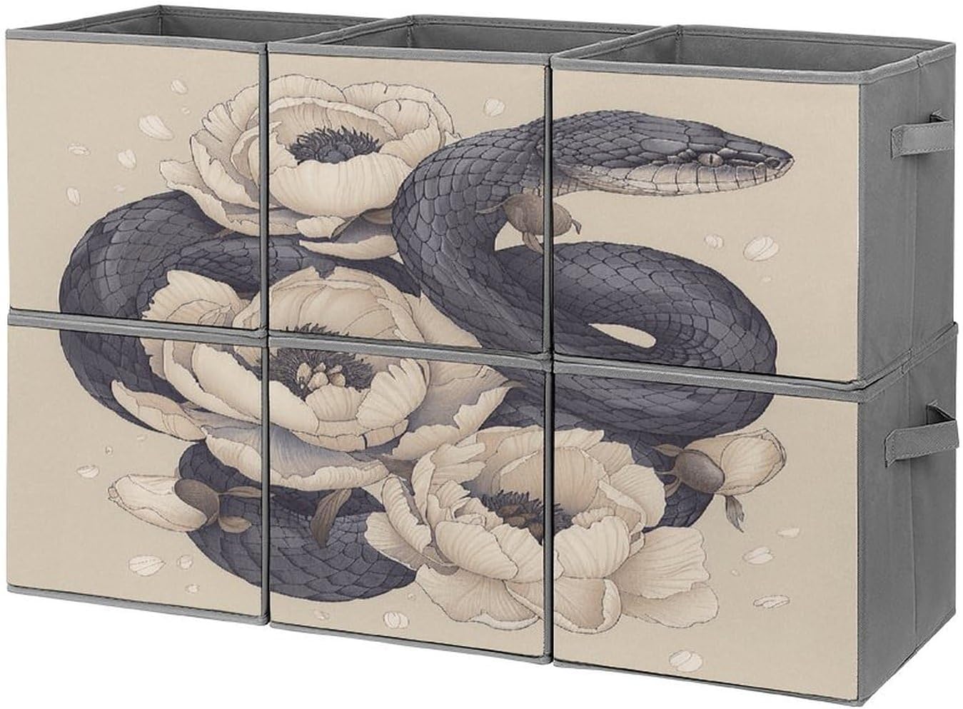 Multi Use Organizer Bins, Black Snake And Flower Printed Storage Bins, Foldable Storage Baskets Are Suitable For Bedrooms, Offices, And Cars
