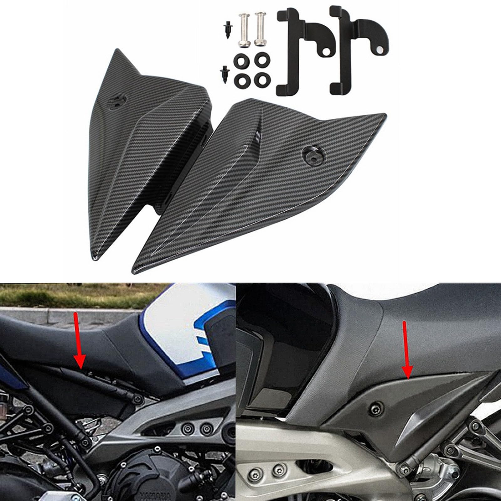 Juego de protectores de carenado de panel lateral trasero negro para motocicletas MT-09 FZ-09 2014-2020, paneles de cuerpo de placa de protección de plástico para motocicletas