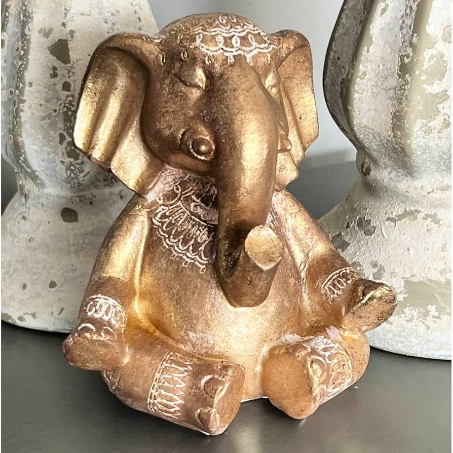 仏象　置物 Amazon.co.jp: 瞑想する象の像、黄金の幸運の置物、禅ヨガ ボー