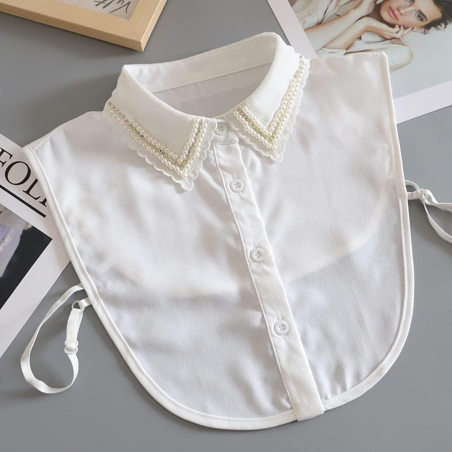 WENLOOY Elegant Pearl Detachable Blouse Dickey Collar Half Shirts Faux False Collar for Women & Girls - Image 2