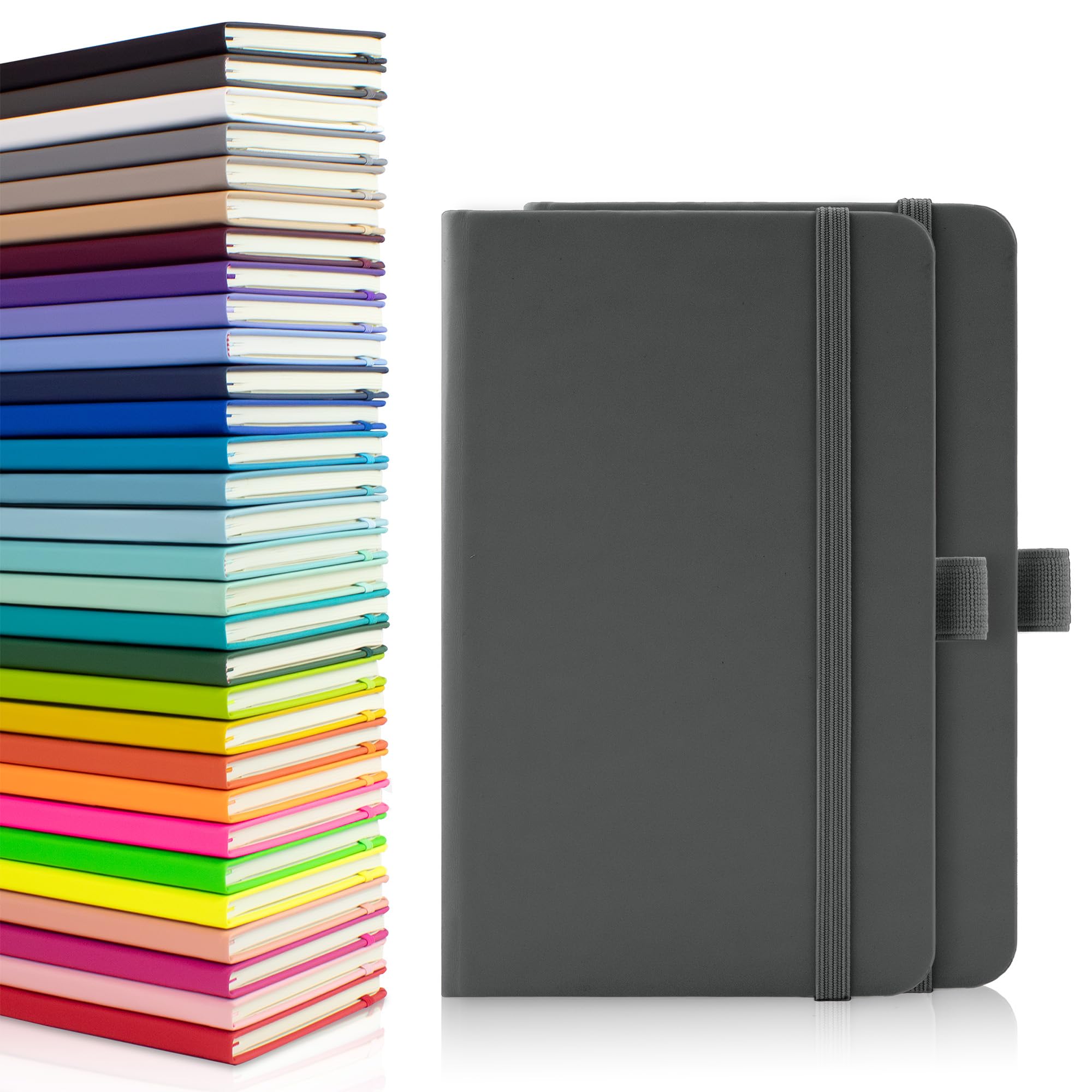 Notes London 2 x A6 Notebooks with Lined Pages, Pen Loop, Ribbon, Date Marks and Paper Pocket, Pocket Hardback Journal, Note, sustainably sourced paper (Dark Grey)