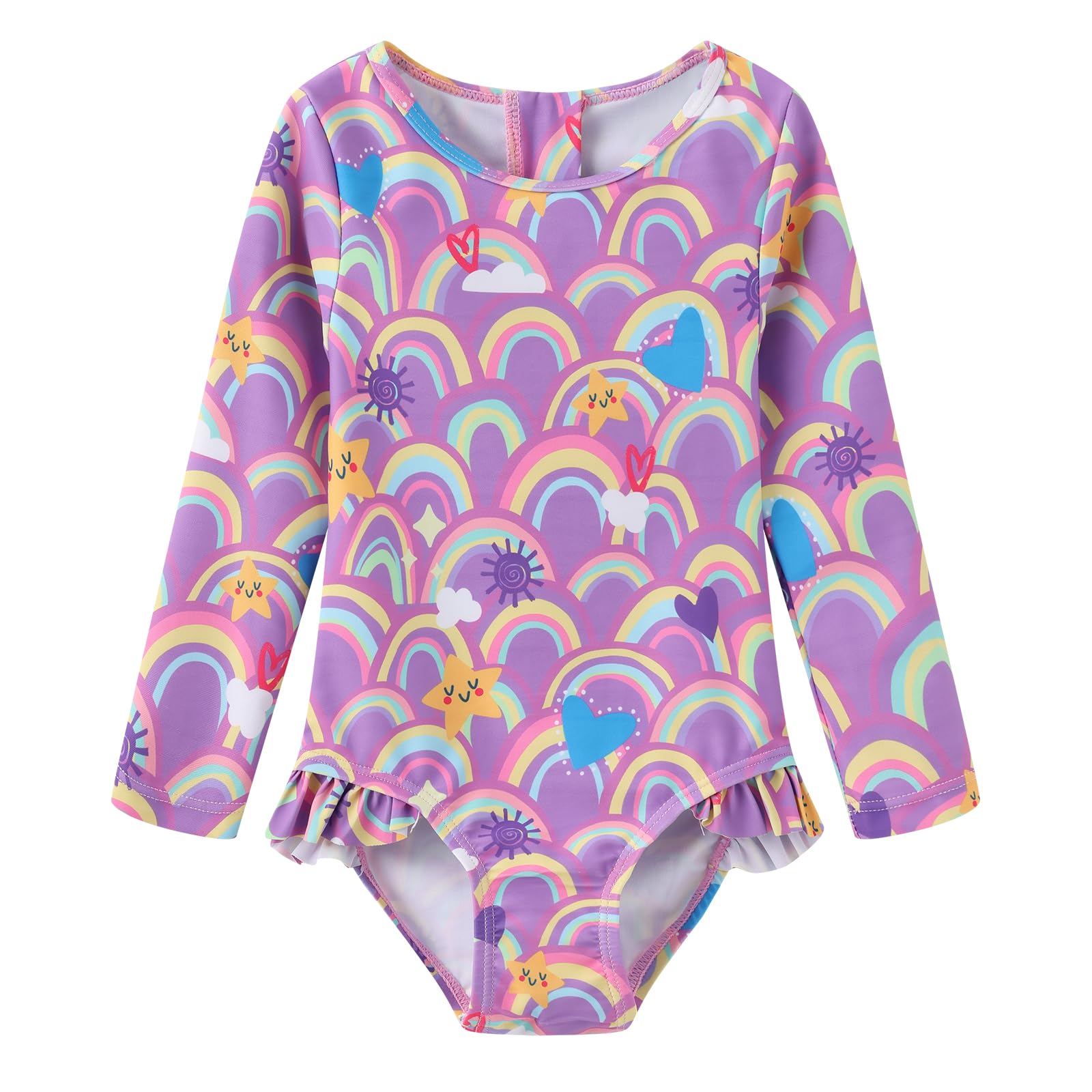 Baby and Toddler Girls One Piece Rash Guard Swimsuits for Girls Long Sleeve Swim Shirts with Sun Protection