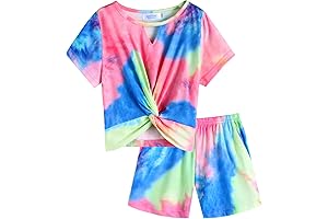Cute Vsco Girl Tie Dye Outfits Summer Casual Short Sleeve Tops and Pant with Pockets