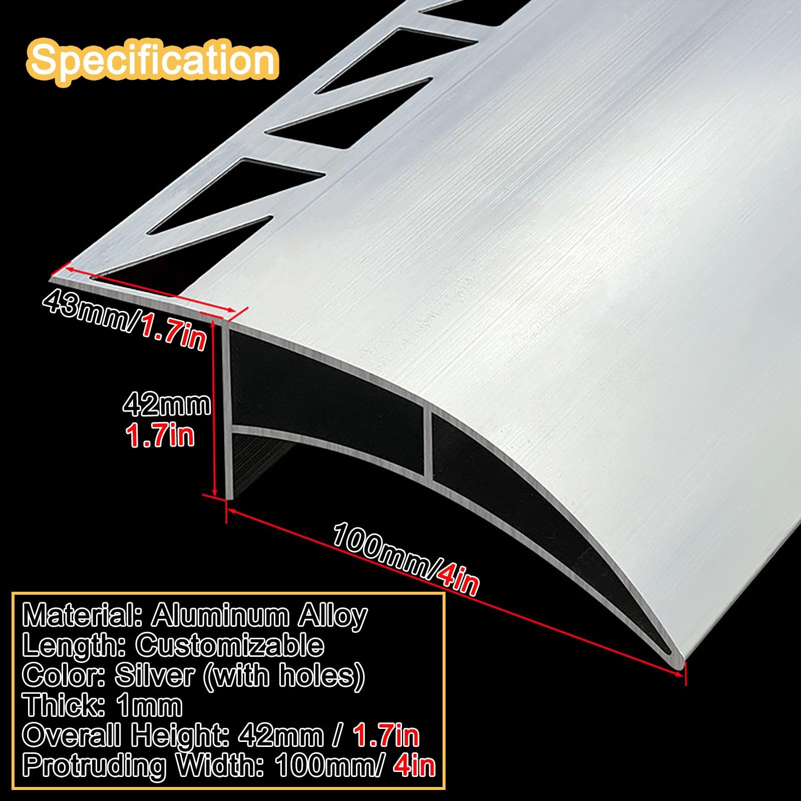 Borde goteo Perfil aluminio desviador agua plata 100 mm para muros exteriores, moldura borde tejado, deflector lluvia aleros, remate alféizar ventana aluminio(L-75cm/29.5in)