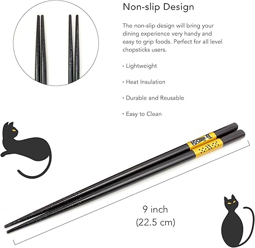 Miniatura 8 de JapanBargain Palillos de bambú reutilizables de 4509 x 2 pulgadas, chinos, coreanos, de madera, palillos para el cabello, 5 pares en caja de regalo,