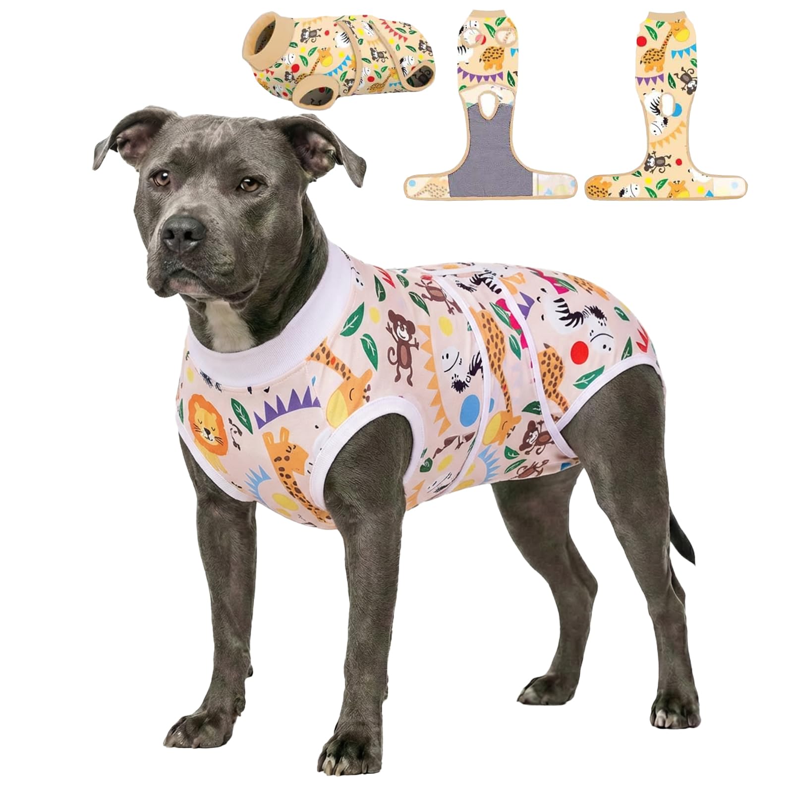 PetWarm Dog Recovery Suit Male Neutered Surgery, Substitute E-Collar Cone Prevent Licking Onesies for Dogs, Dog Surgery Recovery Suit, Female Male Onesie for Dogs Spay Neuter, Zoo Pattern, Yellow, 2XL