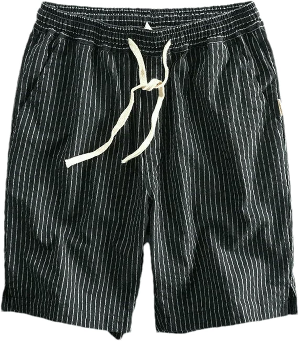 Summer Mens Cotton Beach Shorts Breathable Comfortable Striped Drawstring Cropped Hawaiian Man Shorts Pants