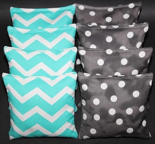 Cornhole - Puf Chevron Aqua y Smokey Black Polka Dot 8 Bolsas reguladoras ACA