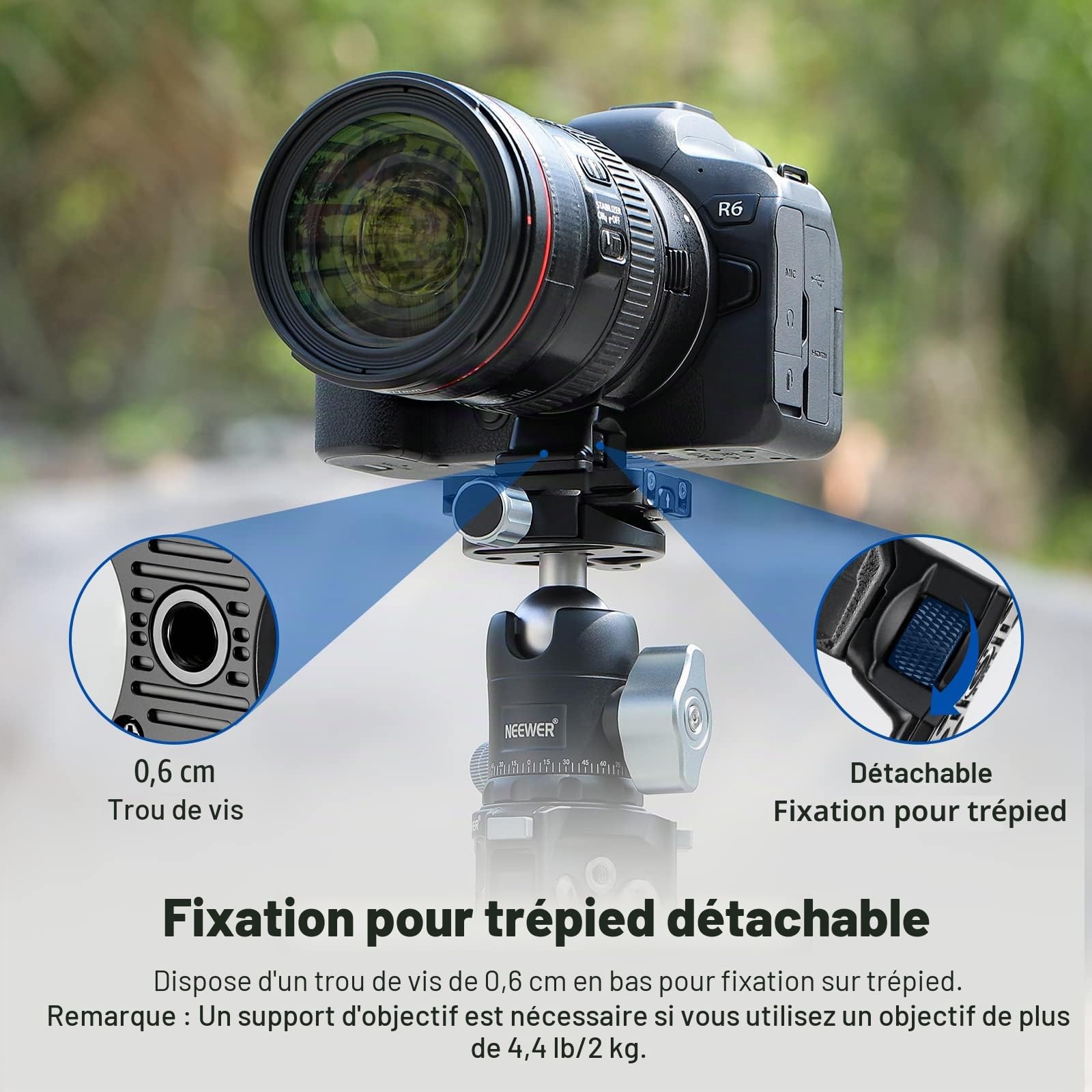 NEEWER Adaptateur de Monture EF vers EOS R, Objectif EF/EF-S vers Monture RF, Bague de Conversion autofocus Compatible avec Canon EOS R Ra RP R6 Mark II R6 R5 R3 R7 R10 R8 R50, Charge Maxi: 4,4lb/2kg
