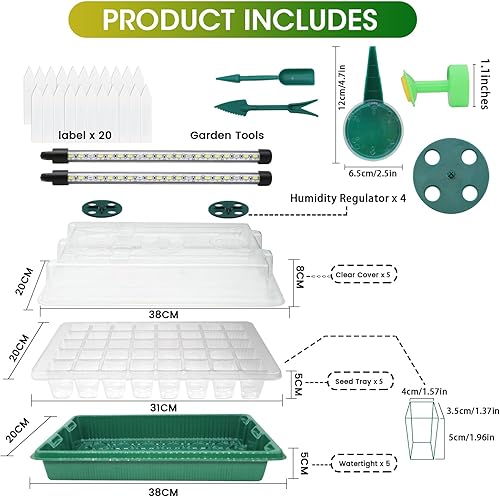 Miniatura 9 de MQUPIN Bandeja de inicio de semillas de 80 células con luz de cultivo, paquete de 2 kit de inicio de plántulas, juego de iniciación de plantas de