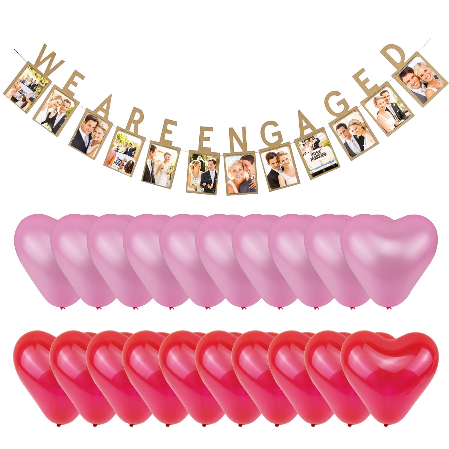 Nidhfg The True Color 1 Piece Engagement Album Pull Flag, 20 Pieces Of Heart-Shaped Latex Balloons, Creative Personality, Background Wall Layout Banner, Wedding Engagement Party Decoration.