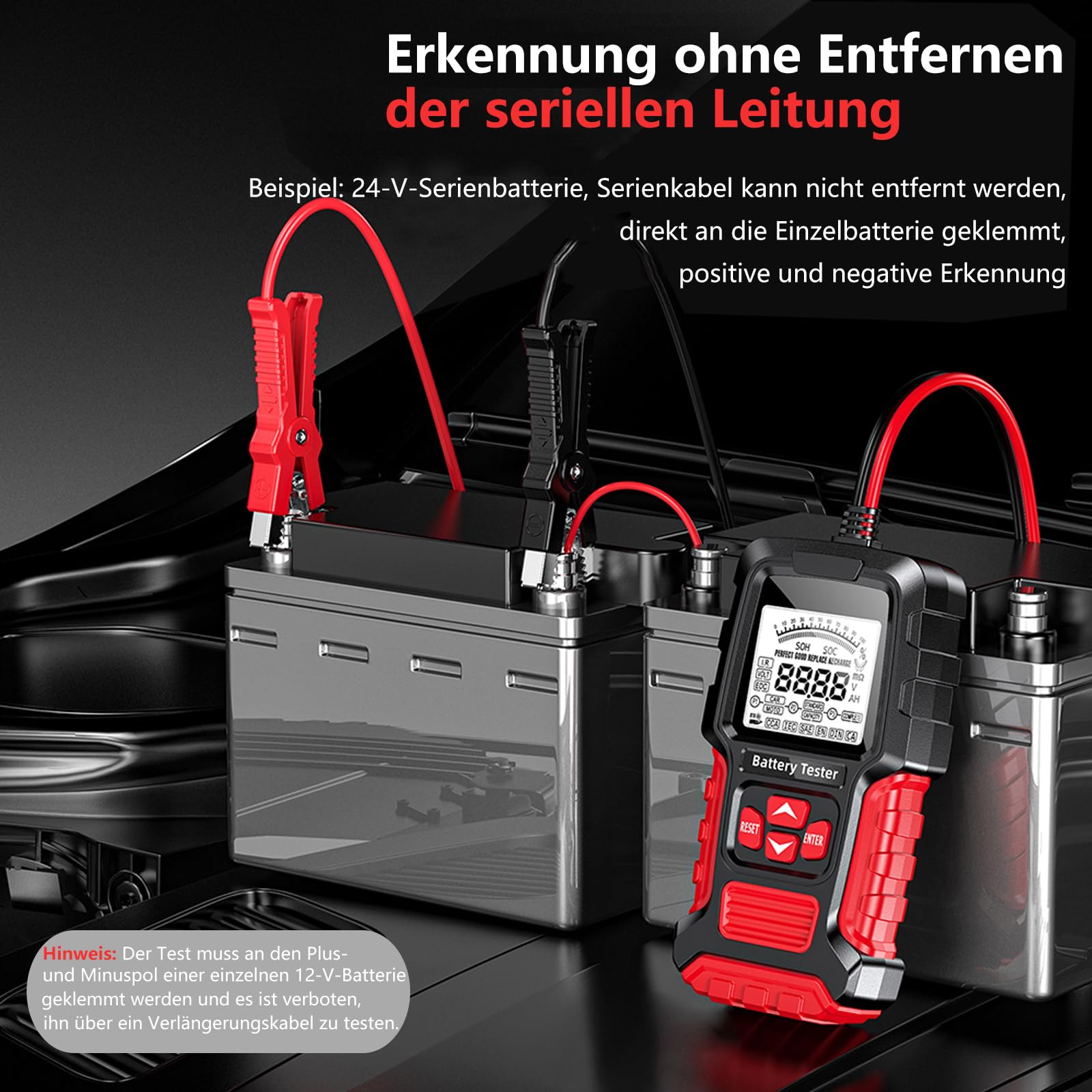 Autobatterie Tester 100-2000 CCA 12V und 24V Autobatterietester Batterietester Auto 3Ah-200Ah Digitaler Analysator, Kfz-Lichtmaschine für Auto Motorräder PKW-LKW ATV SUV Boot