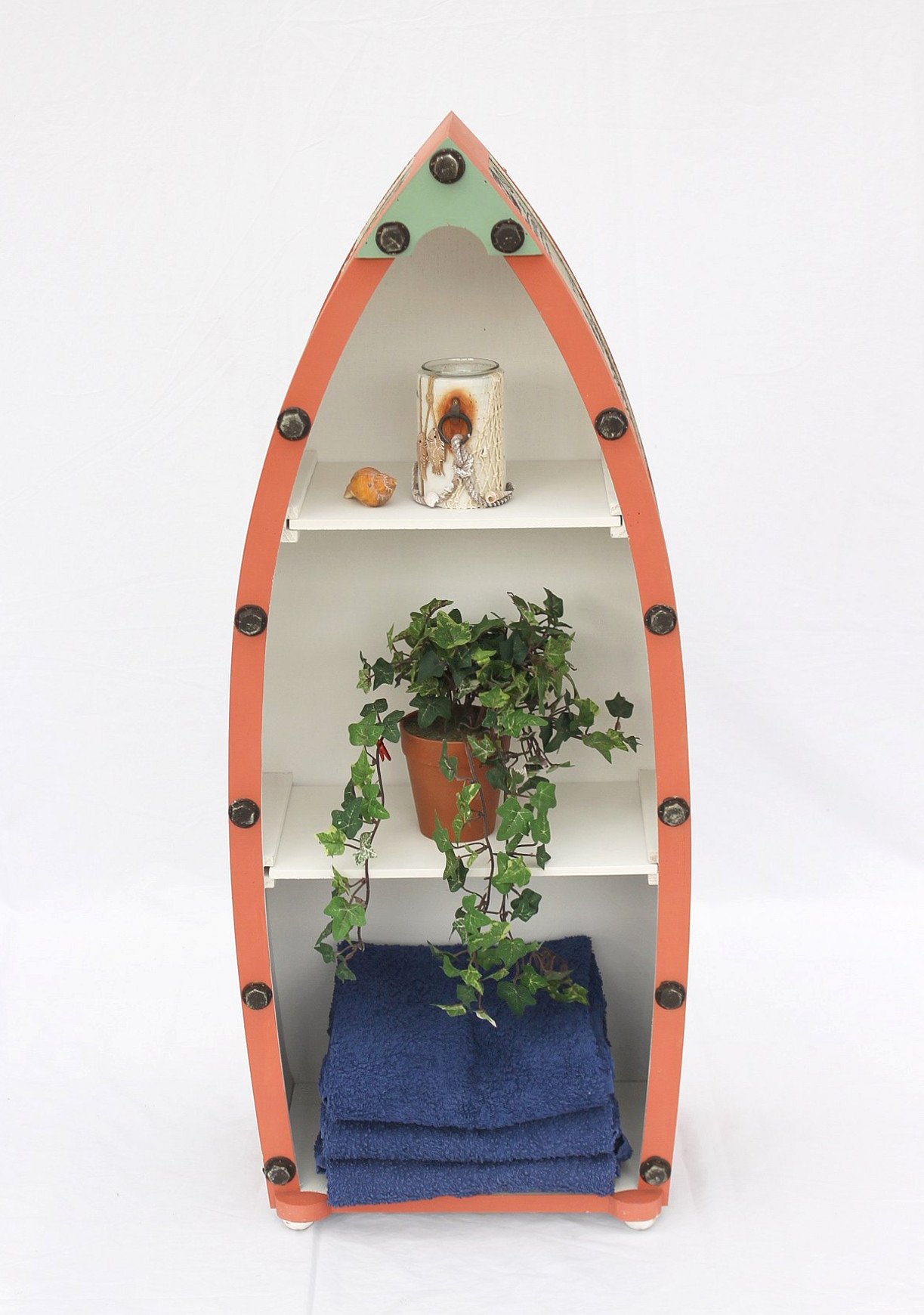 DanDiBo Estantería en forma de barco de madera 15A055 M, 96 cm, marítimo, estantería de barco, estantería de baño, color marrón