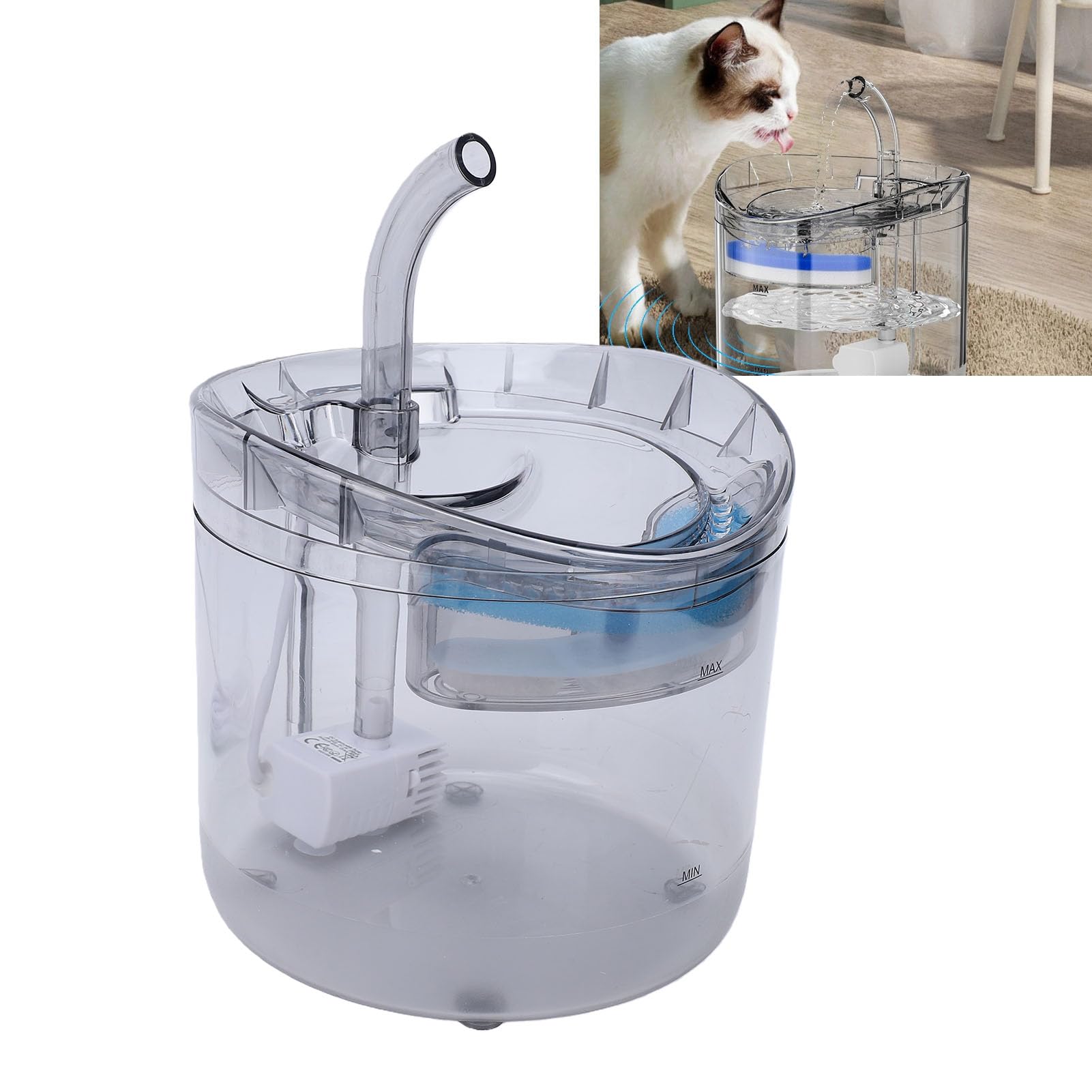 Solarbetriebener Katzenbrunnen, Automatisches Wasserkreislaufsystem, Intelligente Erkennung, 2 L USB-Stecker-Wasserspender für Haustiere, für den Innen- und Außenbereich,