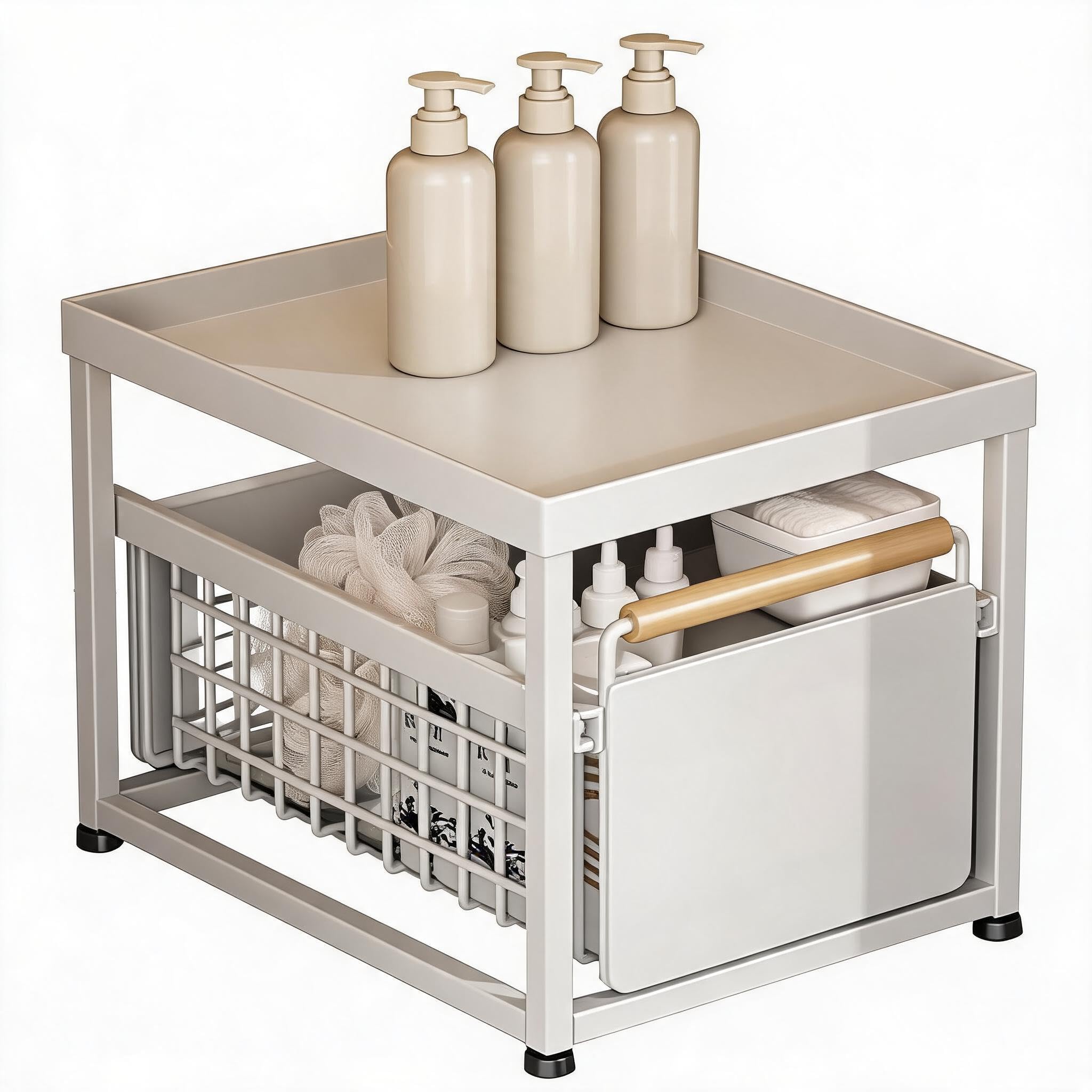 Étagère de rangement coulissante pour évier sans installation