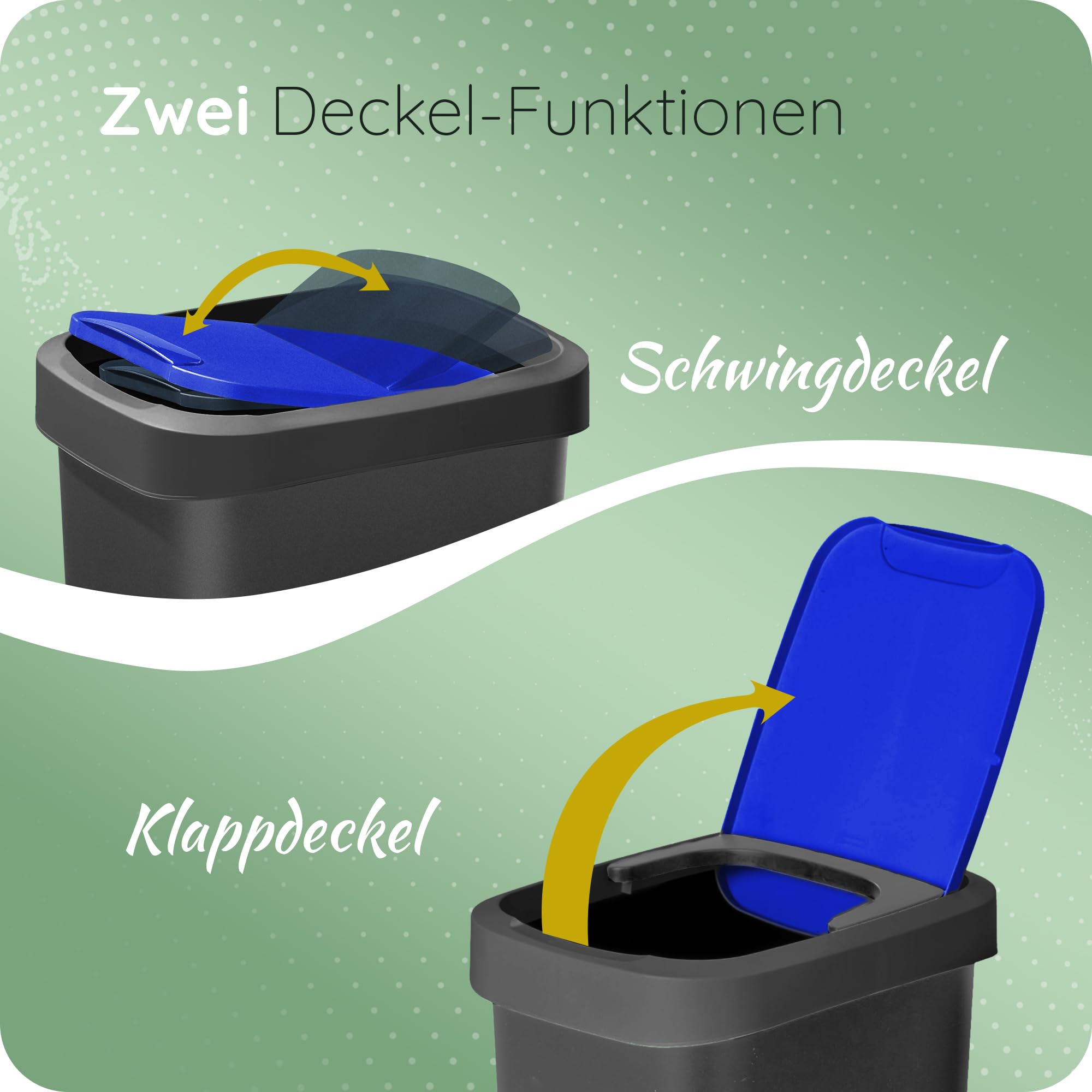 Novaliv Mülltrennsystem 50L 3er Set Mülleimer mit Schwingdeckel, Mülltrennung Küche Abfalltrennung, Schwarz Gelb Grün, Recycling Wertstoff Mülltrennsystem Abfallbehälter Küche Haushalt Büro Müll Eimer