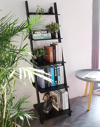 Miniatura 3 de HYNAWIN Estantería de escalera de 5 niveles, soporte multiusos para plantas, estantes de almacenamiento, marco de bambú con aspecto de madera,