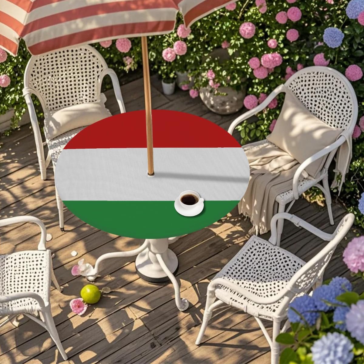 Flag Italian Western Round Outdoor Table Cloth with Umbrella Hole Flag Modern Outdoor Round Fitted Tablecloth with Elastic Edge Waterproof Circle Table Cover for Patio Garden Picnic (45-56 in)