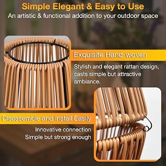 Uspring 2 Pack 3-in-1 Solar Lanterns Outdoor Waterproof Rattan Woven Hanging Solar Lights for Outside with Bright Lamp & LED Bead & 4 Handles, Garden Gifts Decor for Women Mom Patio Yard Porch
