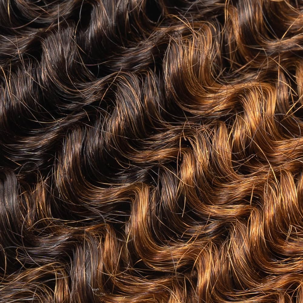 QVR Extensions de cheveux humains afro crépus bouclés au crochet fabriqués à la machine - Brun ombré - 35 cm