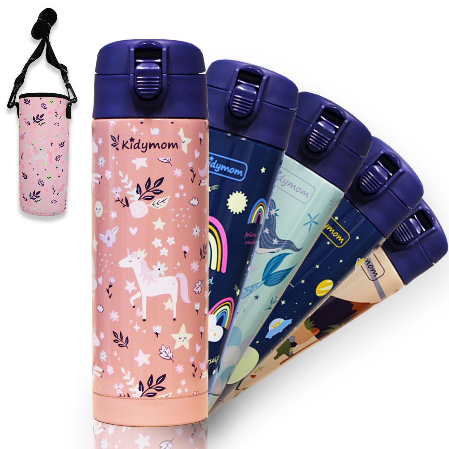 Gourde Isotherme Enfant 600 Ml Avec Paille - Acier Inox 18/8 - Motif Papillon Rose - Garde Froid 24h, Chaud 12h - 6
