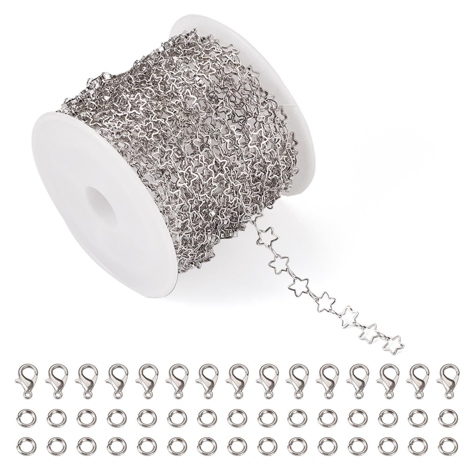 YOUBEIYEE 16.4ft Silver Plated Brass Chain With Stars & Moons - Jewelry Making Kit With Clasps & Rings - View #2