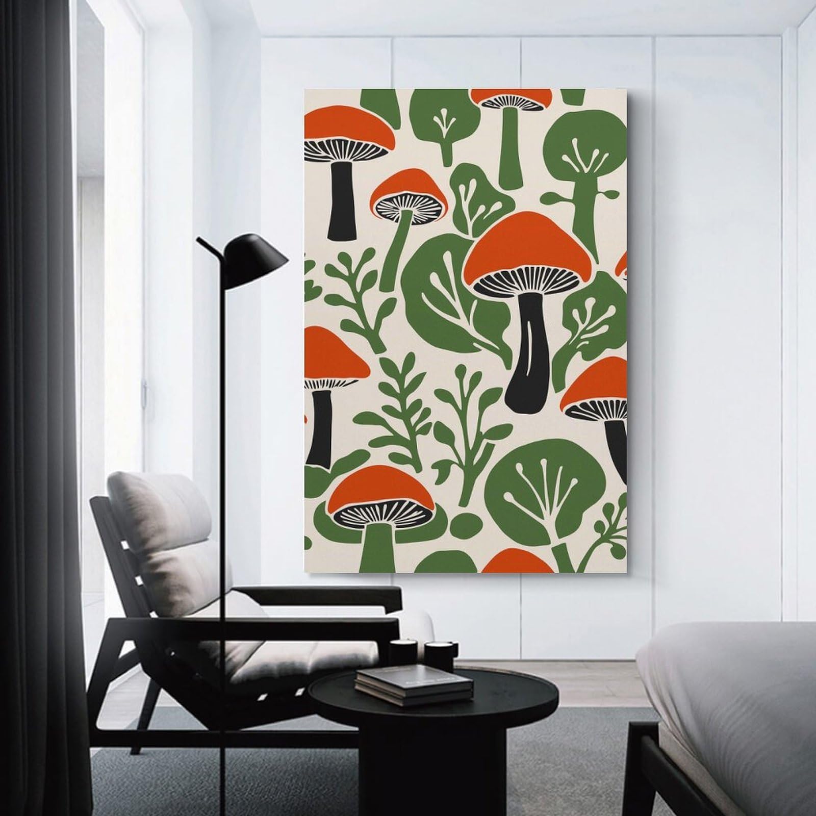 Junmoney Red Mmuhsrooms Hanging Wall Art 20x30inch(50x75cm), for New Homes, Bedrooms Or Workspaces, Thoughtful Wall Decor for Art Lovers