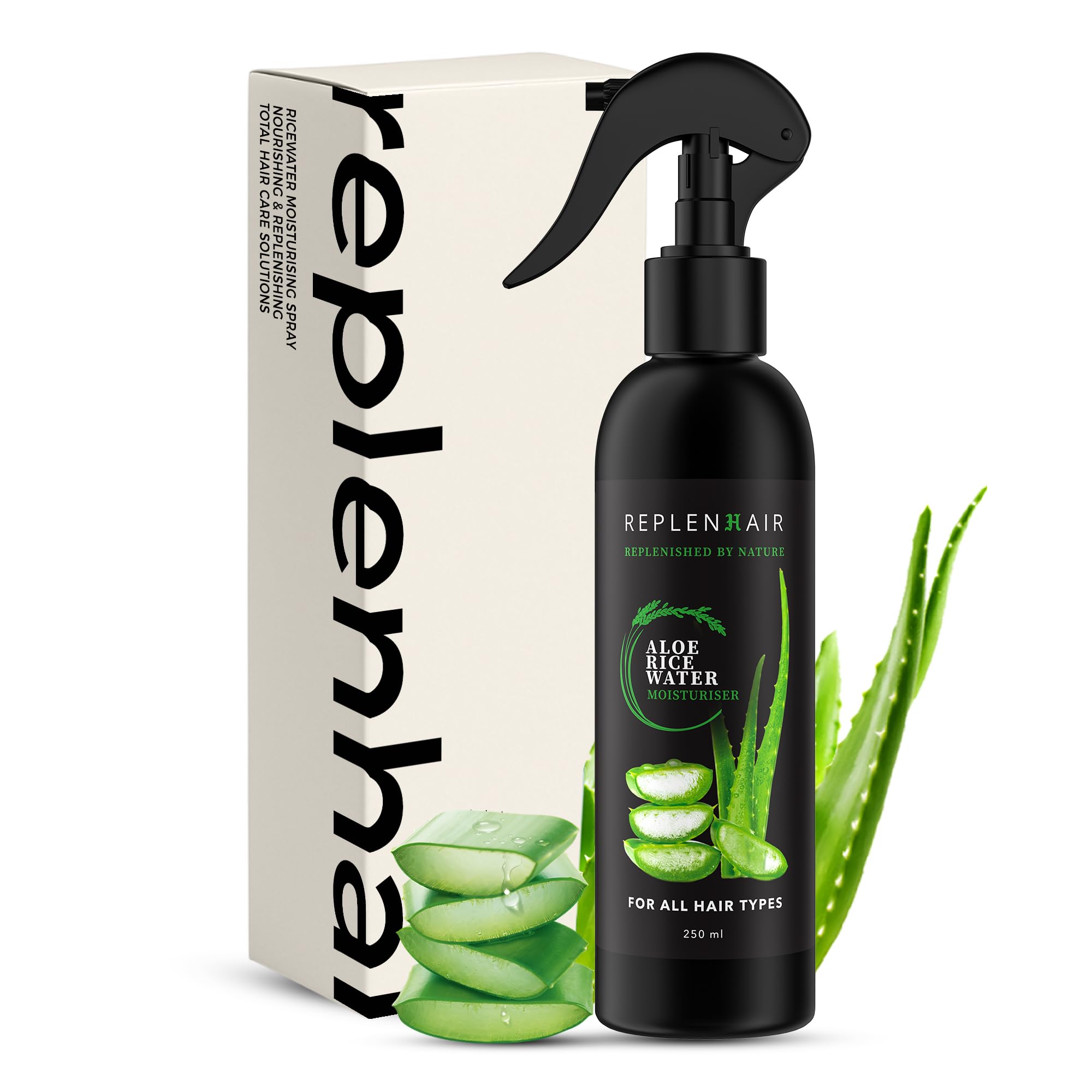 Rice Water Aloe Vera Hair Growth Spray - Leave In Conditioner Infused with Aloe Vera & Essential Oil for Hair Growth, Moisturiser Spray Bottle for Hair Fall, Dandruff & Nourishment, 250ml