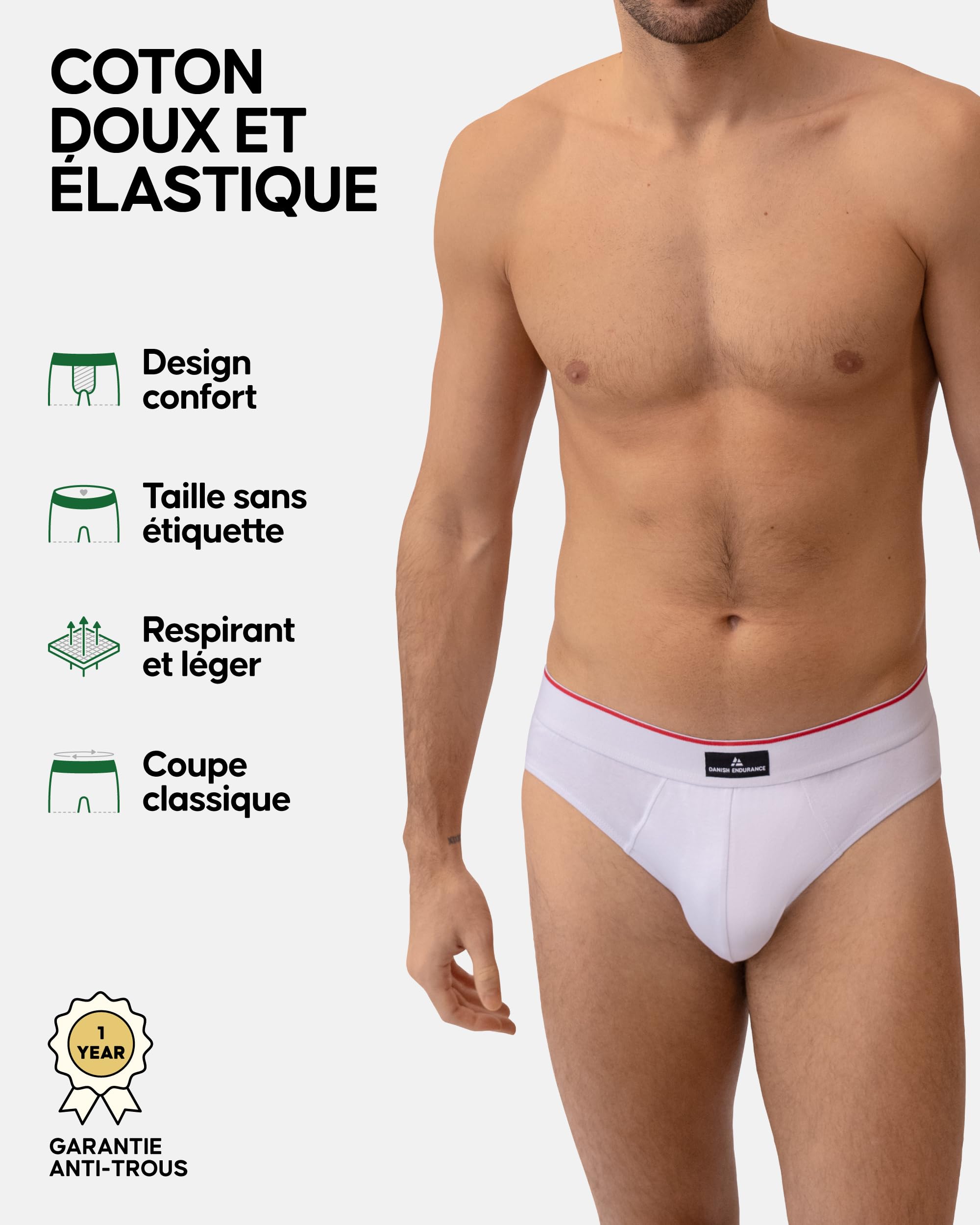 DANISH ENDURANCE Slips Homme en Coton Doux, Classiques et Extensibles, sous-Vêtements Confortables sans Étiquette, Lot de 3