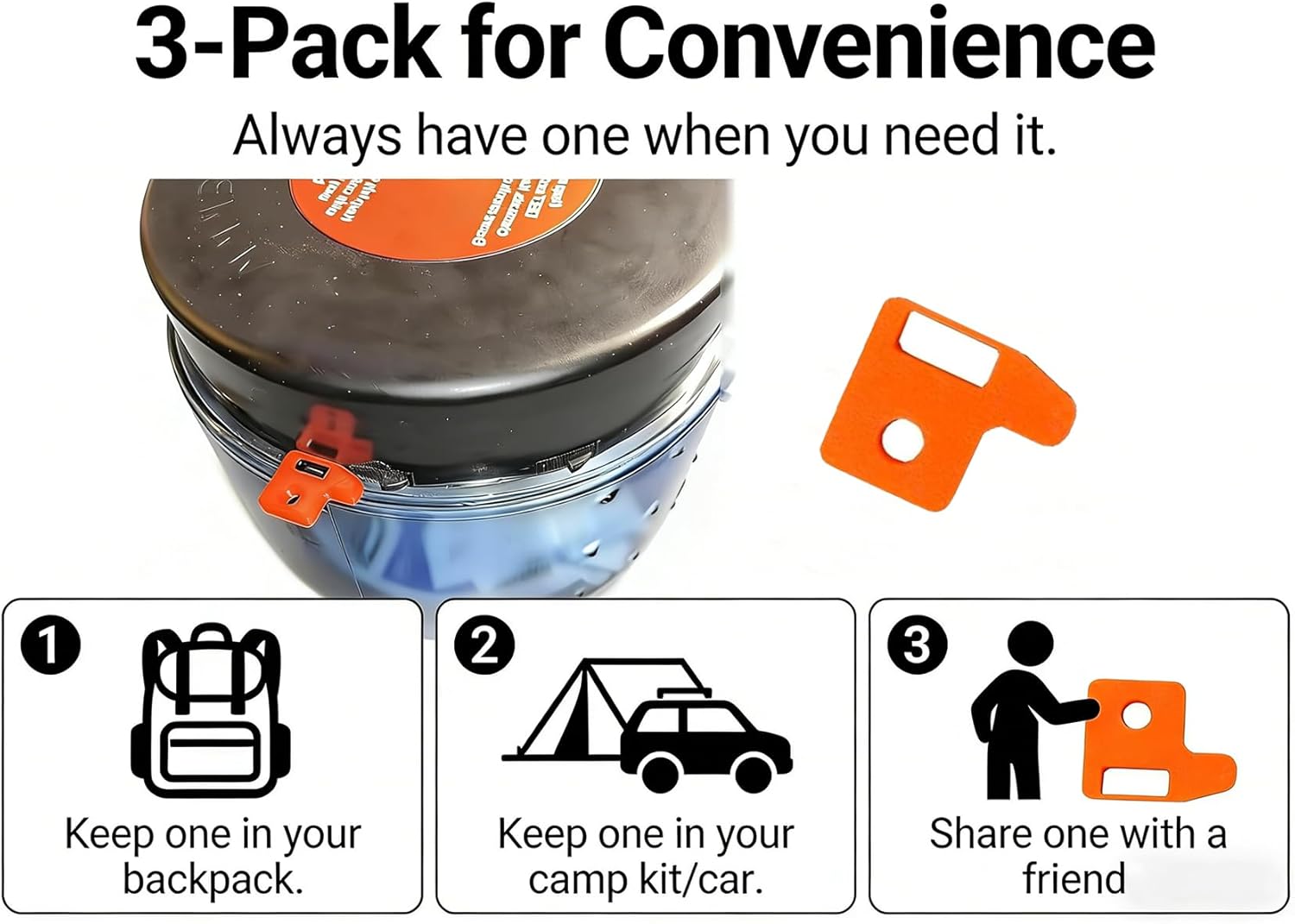 3-Pack Canister Opener Tool Compatible with BearVault Food Containers, Leverage Key with Paracord Handle, Emergency Accessory for Camping and Hiking Gear