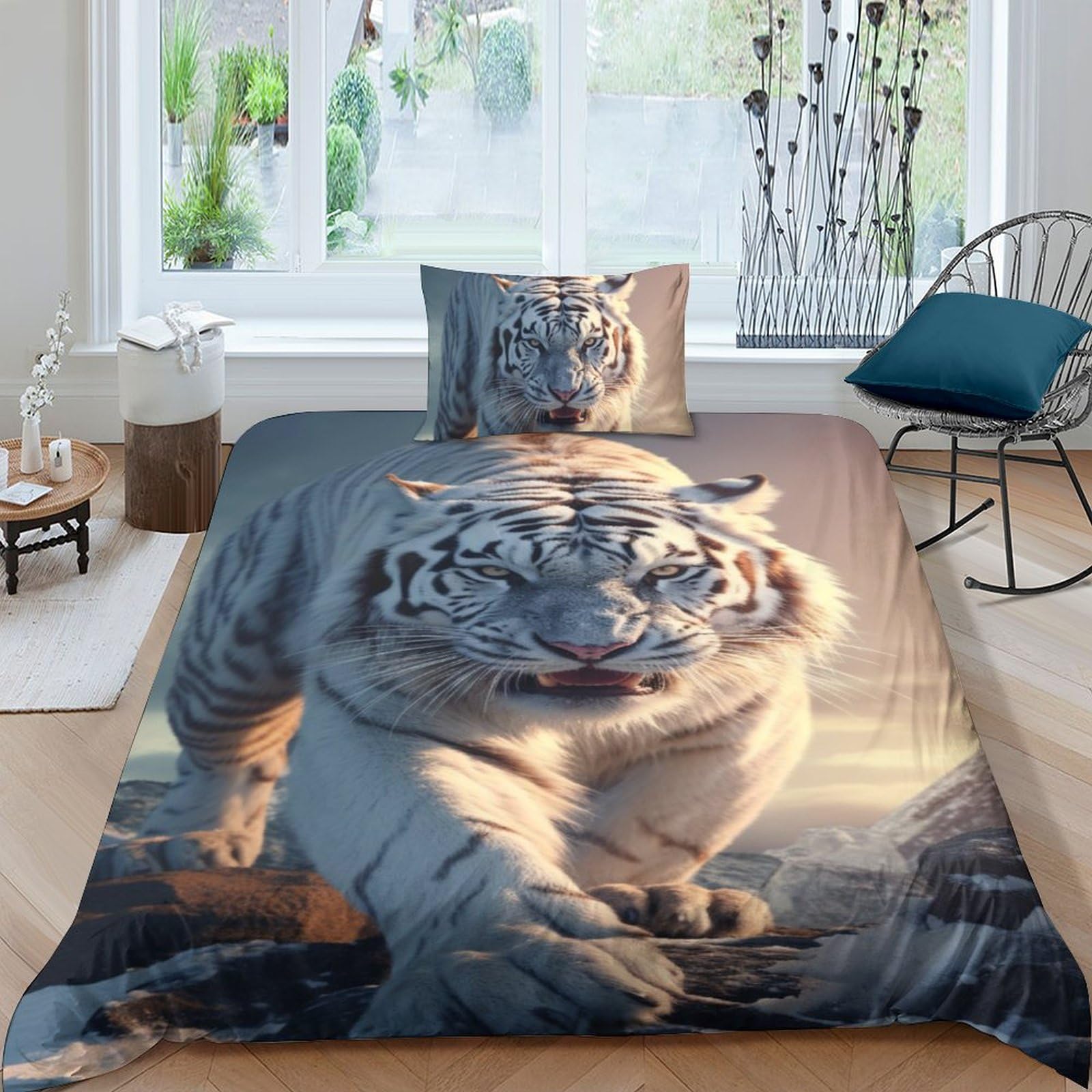 Housse de couette tigre blanc fermeture éclair pour changer votre lit sans effort