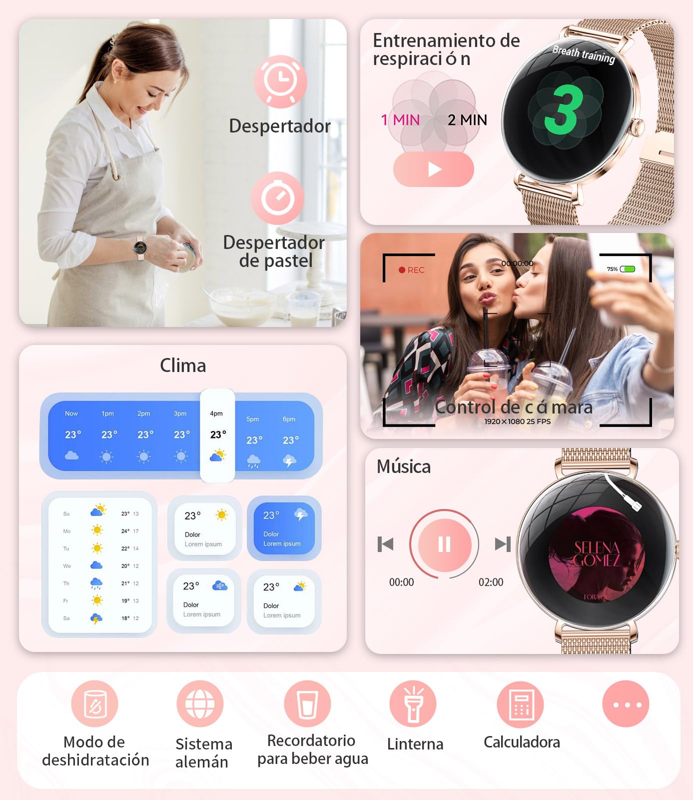SUNKTA Reloj Inteligente Mujer Ligero con Pantalla Curva AMOLED Ultra Fina Bluetooth Llamadas IP68 Impermeable Podómetro/Frecuencia Cardíaca 100+ Modos Deportivos Elegante Smartwatch para Android iOS