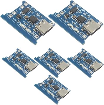 Murtenze 6 Pcs Lithium Battery Charger Module, TP4056 Type-C USB 5V 1A Charging Board with Dual Protection Functions