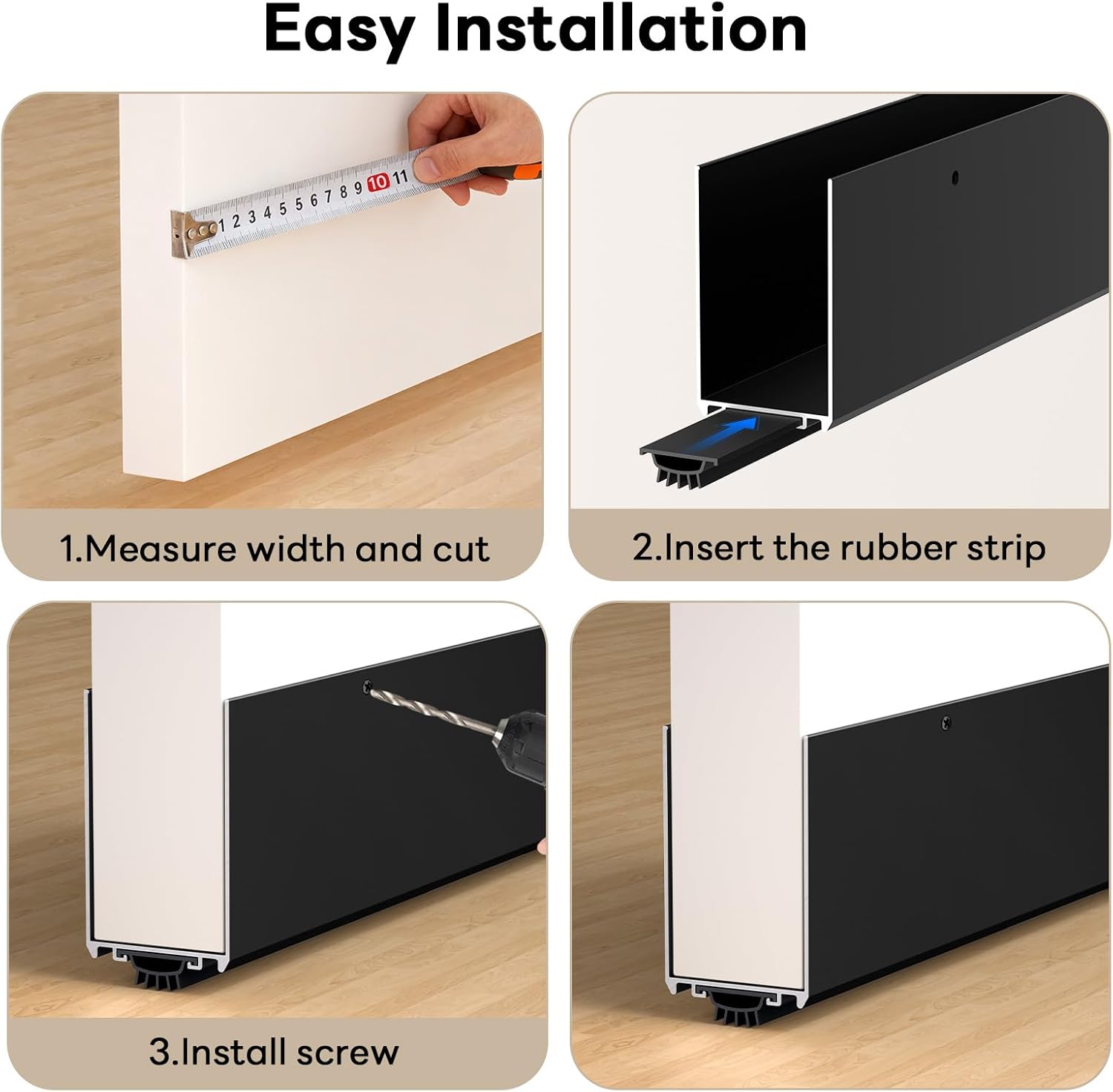 1-3/4" x 36" U-Shaped Door Sweep with Kick Plate, Aluminum Screw-On Draft Stopper, Weather Stripping Seal for Interior Exterior Doors, Blocks Dust Drafts(Black)