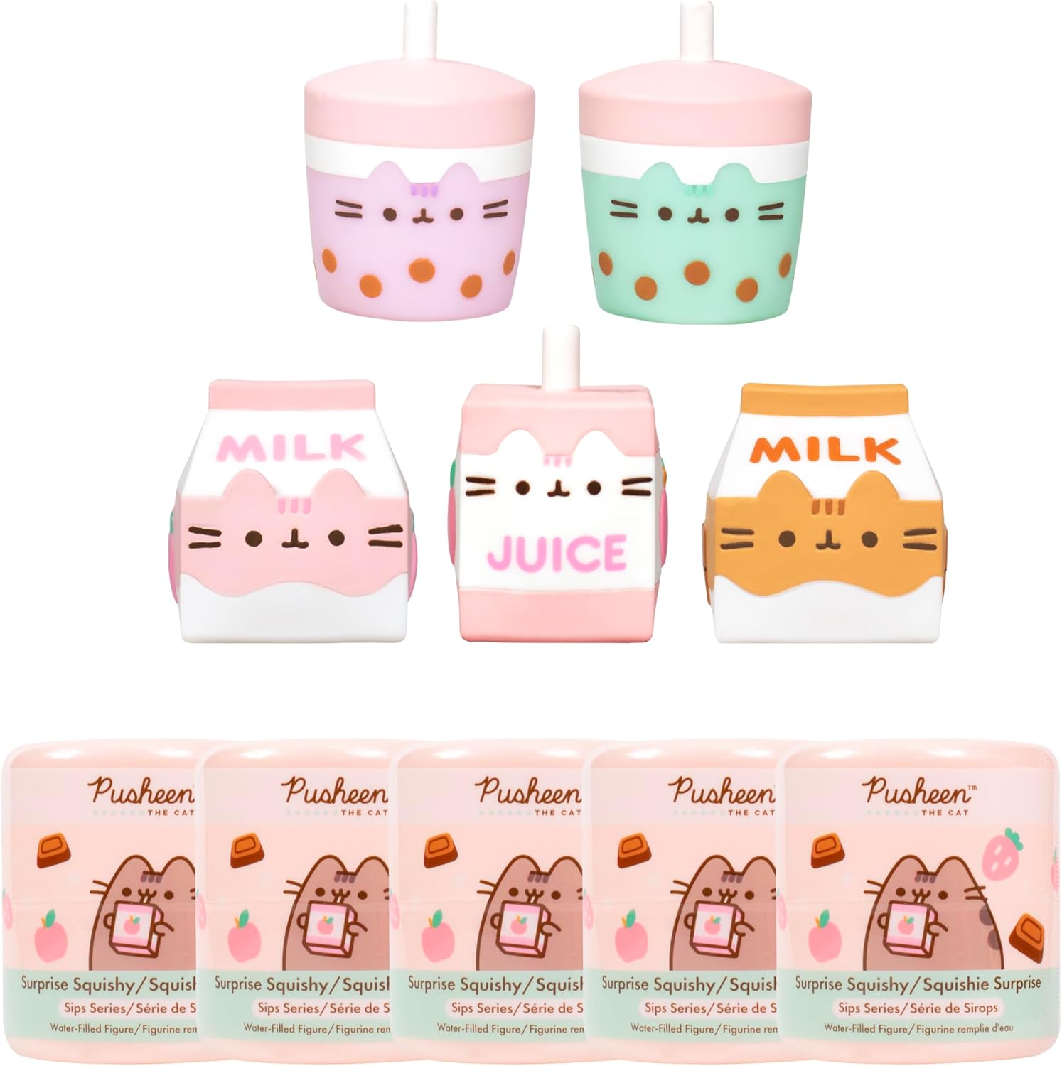 Hamee Pusheen the Cat Cute Water Filled Surprise Capsule Squishy Toy [Series 4] [Pusheen Sips] [Birthday Gift Bag, Party Favor, Gift Basket Filler, Stress Relief Toy] – 5 Pc. (Mystery – Blind Capsule)