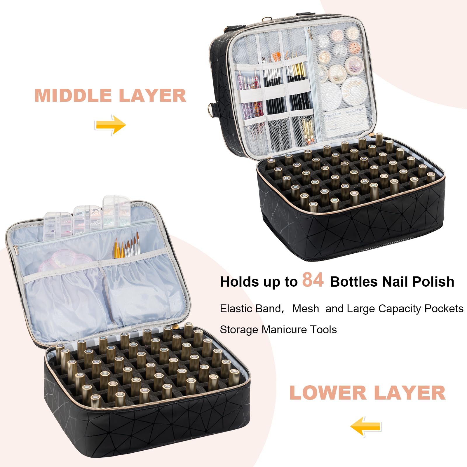 Amazon.com: Uross Nail Polish Organizer Bag Holds 84 Bottles Nail